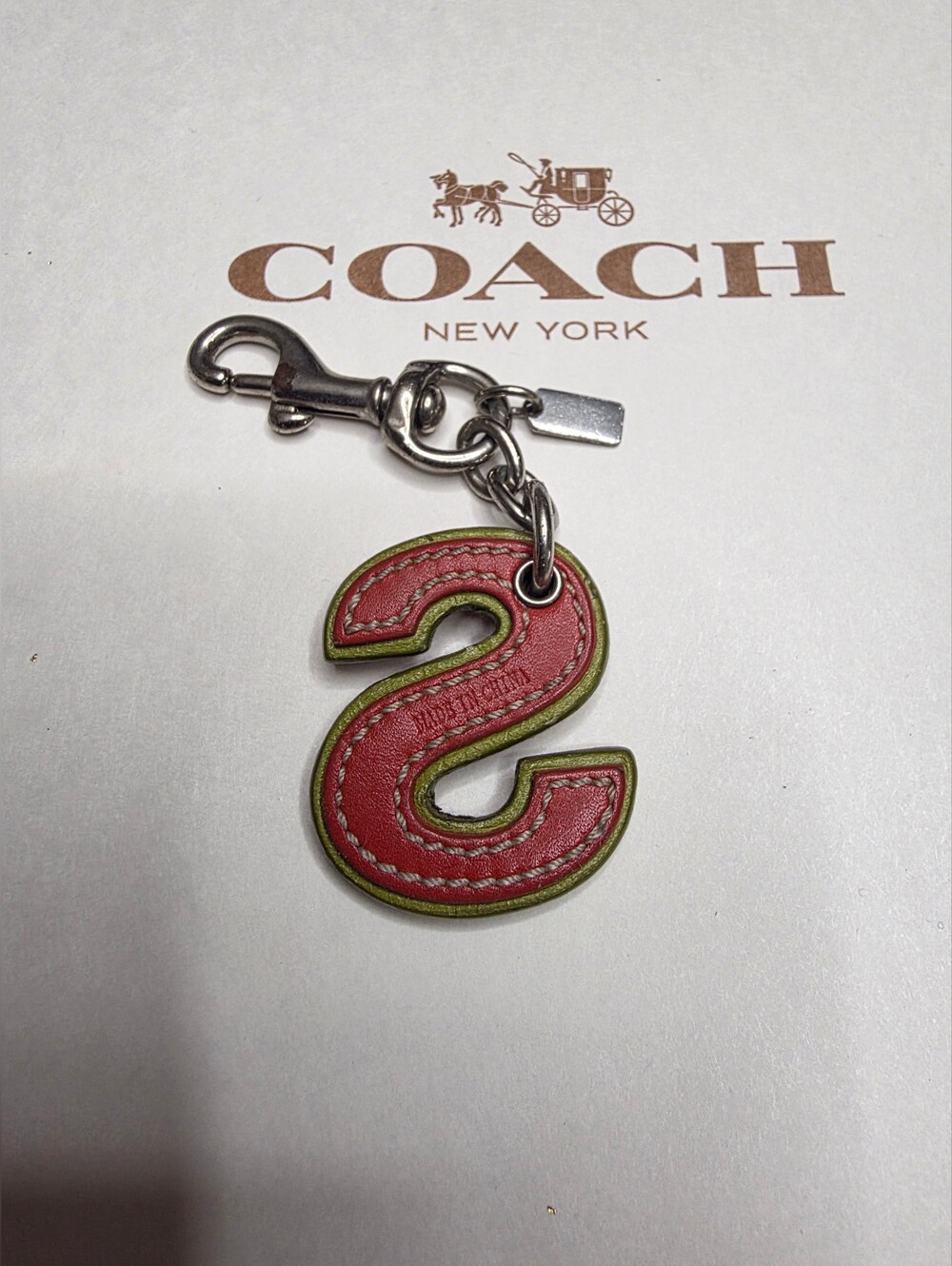 Authentic COACH Pink & Green Leather Initial Letter "S" Bag Charm Keychain Y2K